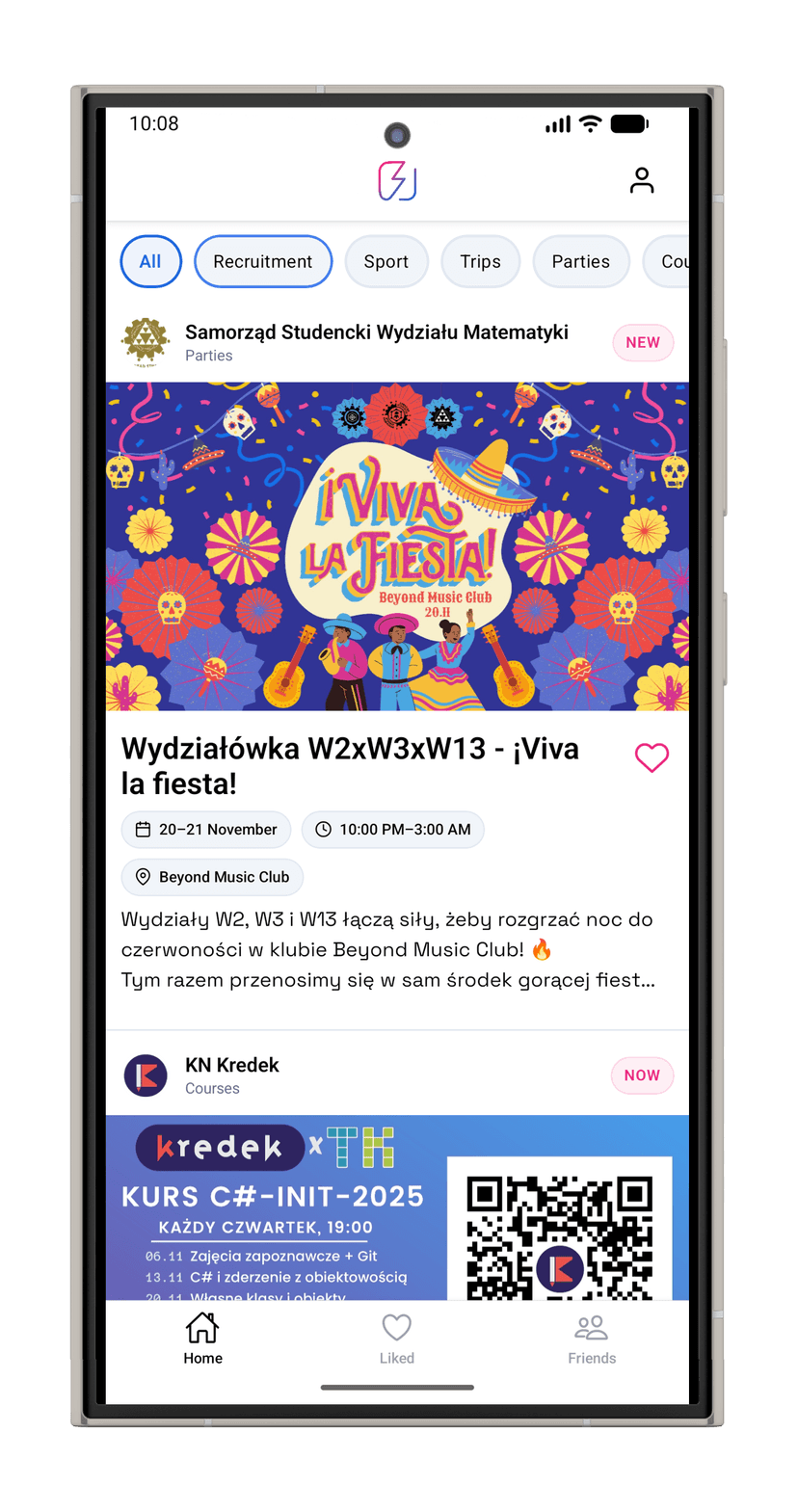 Zrzut ekranu aplikacji PWr Now na Android
